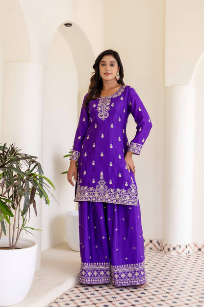 Royal Purple Embriodered Sequence Designer Traditional Wear Salwar Suit With Dupatta