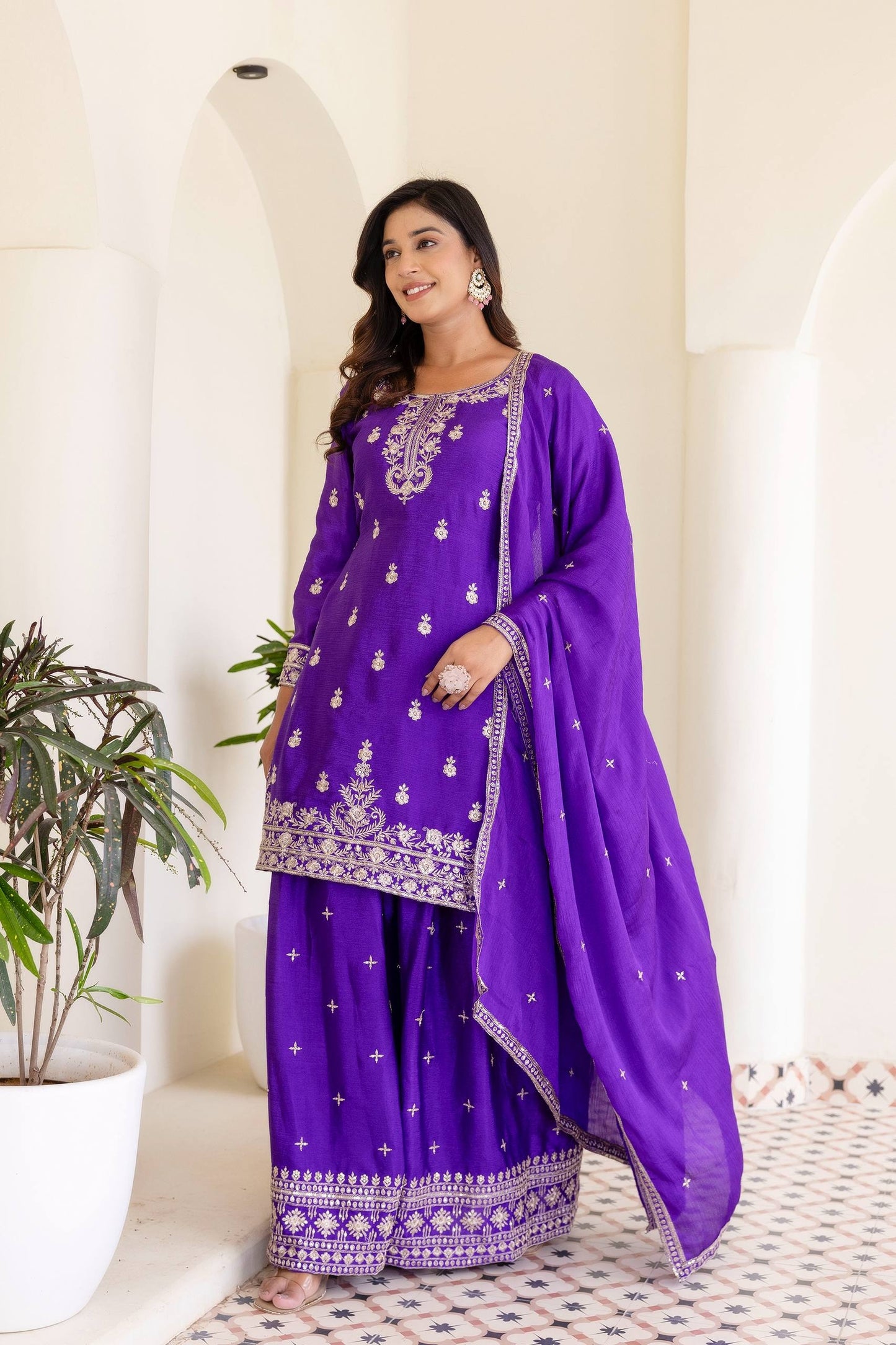 Royal Purple Embriodered Sequence Designer Traditional Wear Salwar Suit With Dupatta