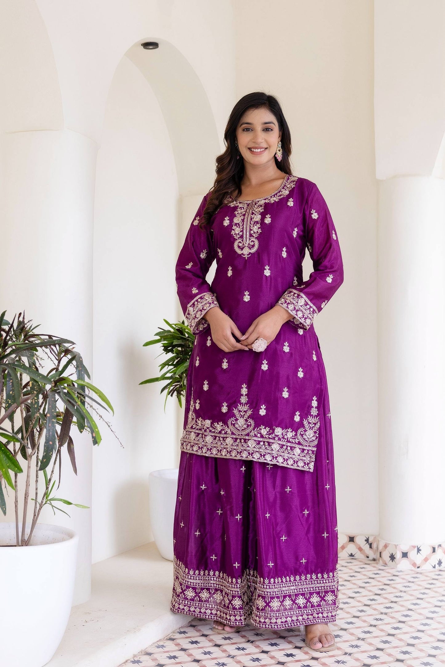 Plum Purple Embriodered Sequence Designer Traditional Wear Salwar Suit With Dupatta