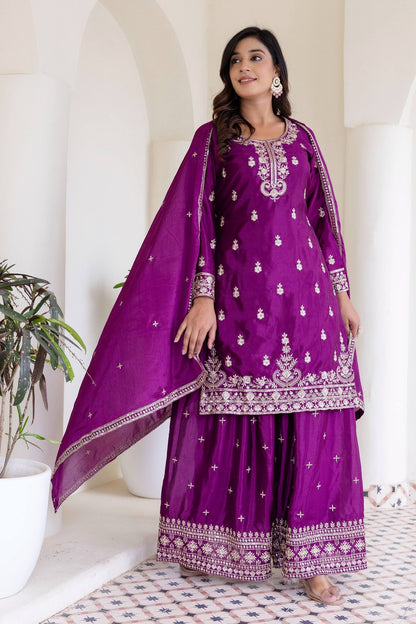 Plum Purple Embriodered Sequence Designer Traditional Wear Salwar Suit With Dupatta