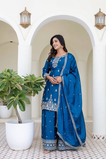 Teal Blue Embriodered Sequence Designer Traditional Wear Salwar Suit With Dupatta