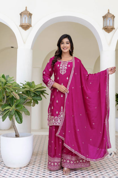 Magenta Rani Embriodered Sequence Designer Traditional Wear Salwar Suit With Dupatta