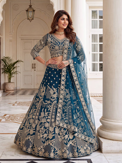Teal blue designer bridal chaniya choli