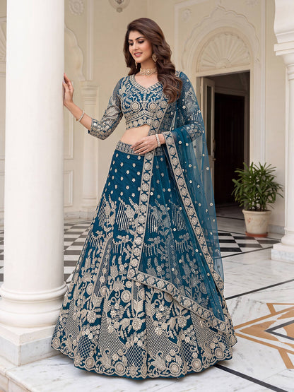 Teal blue designer bridal chaniya choli