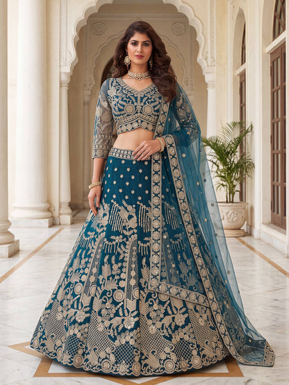 Teal blue designer bridal chaniya choli