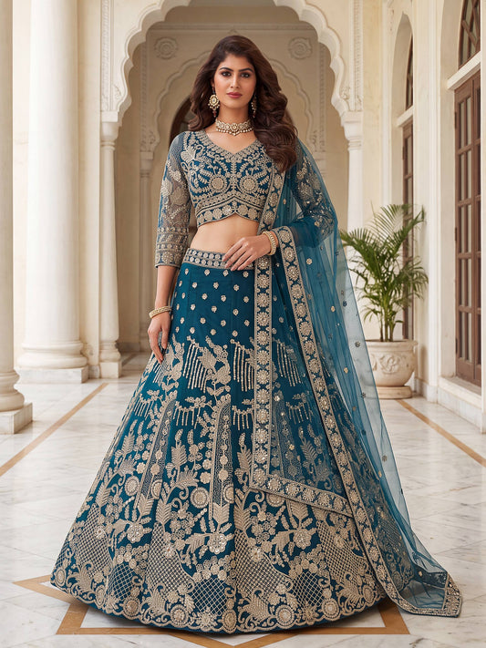 Teal blue designer bridal chaniya choli