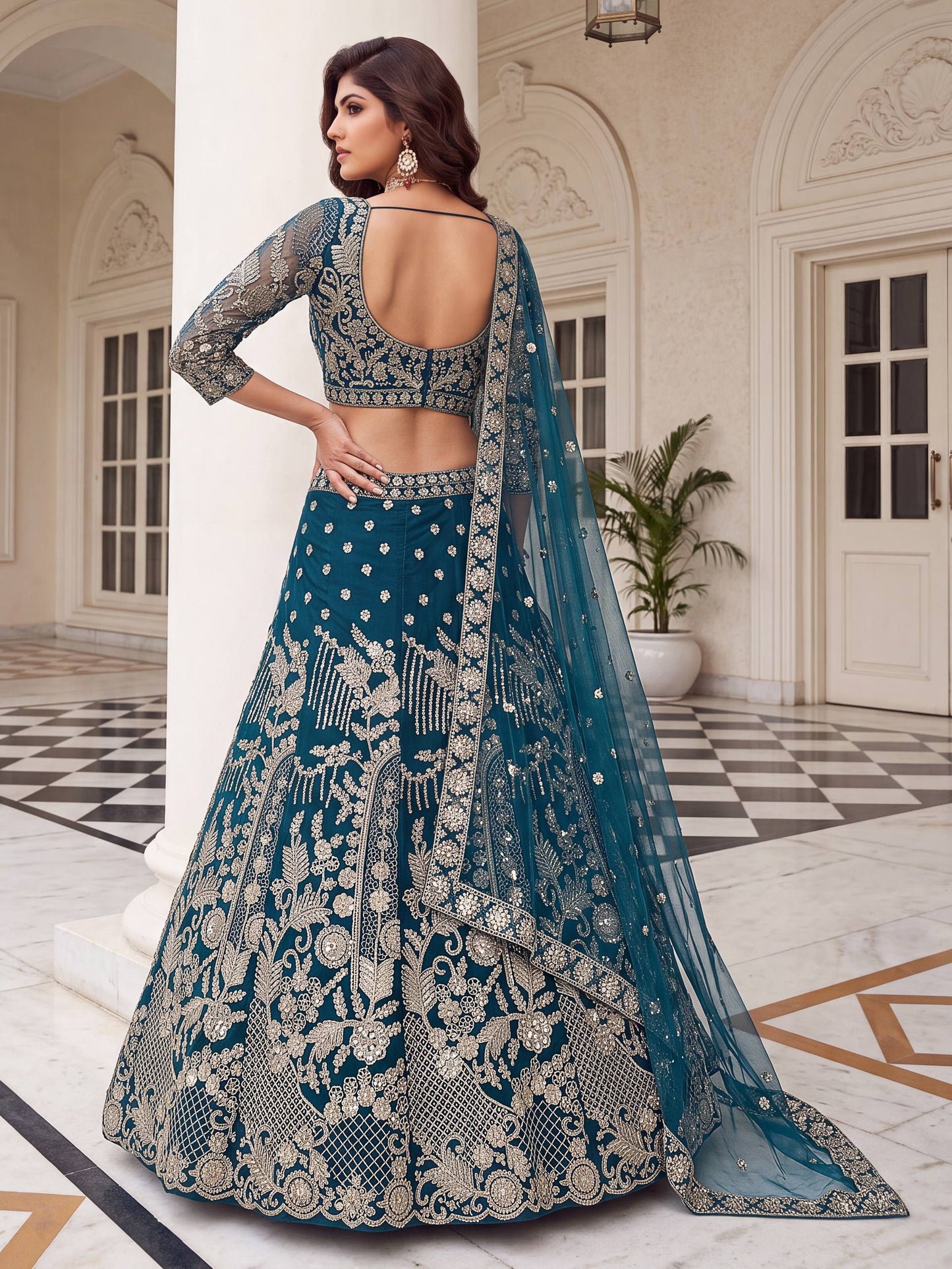 Teal blue designer bridal chaniya choli