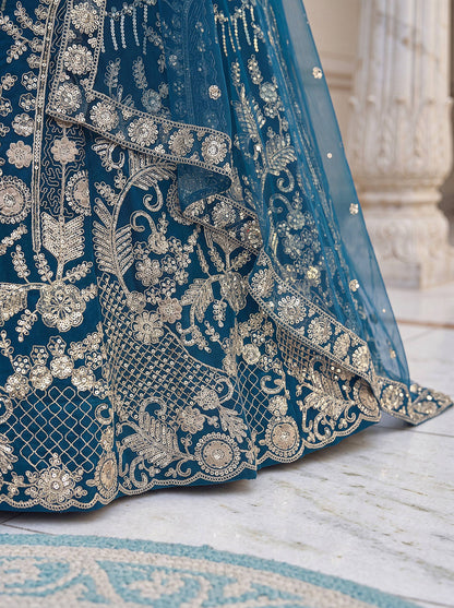 Teal blue designer bridal chaniya choli