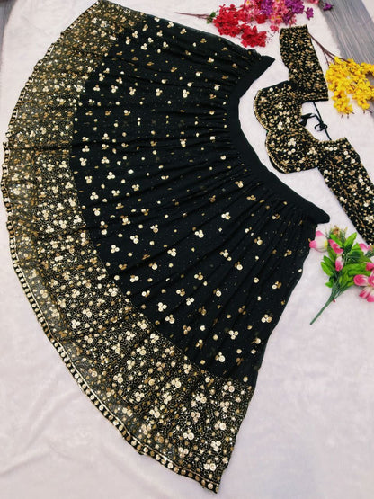 Black Georgette Embroidery Sequence Design Work Lehenga Choli For Women