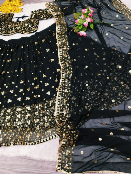 Black Georgette Embroidery Sequence Design Work Lehenga Choli For Women