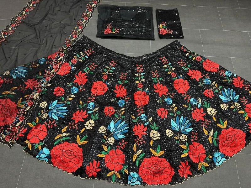 Designer Black Soft Net Sequence Work Wedding Wear Lehenga Choli