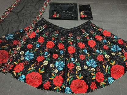 Designer Black Soft Net Sequence Work Wedding Wear Lehenga Choli