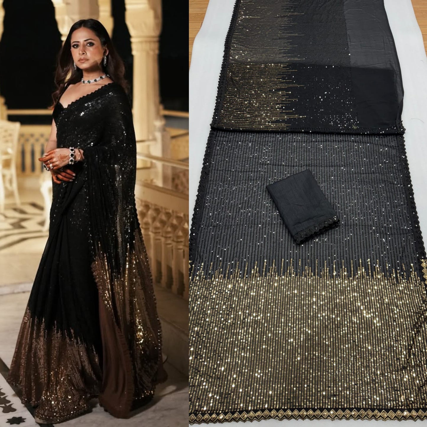 Party Wear Sequince Work Georgette Saree Blouse