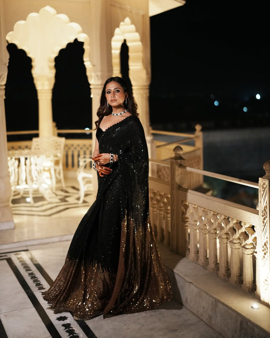 Party Wear Sequince Work Georgette Saree Blouse