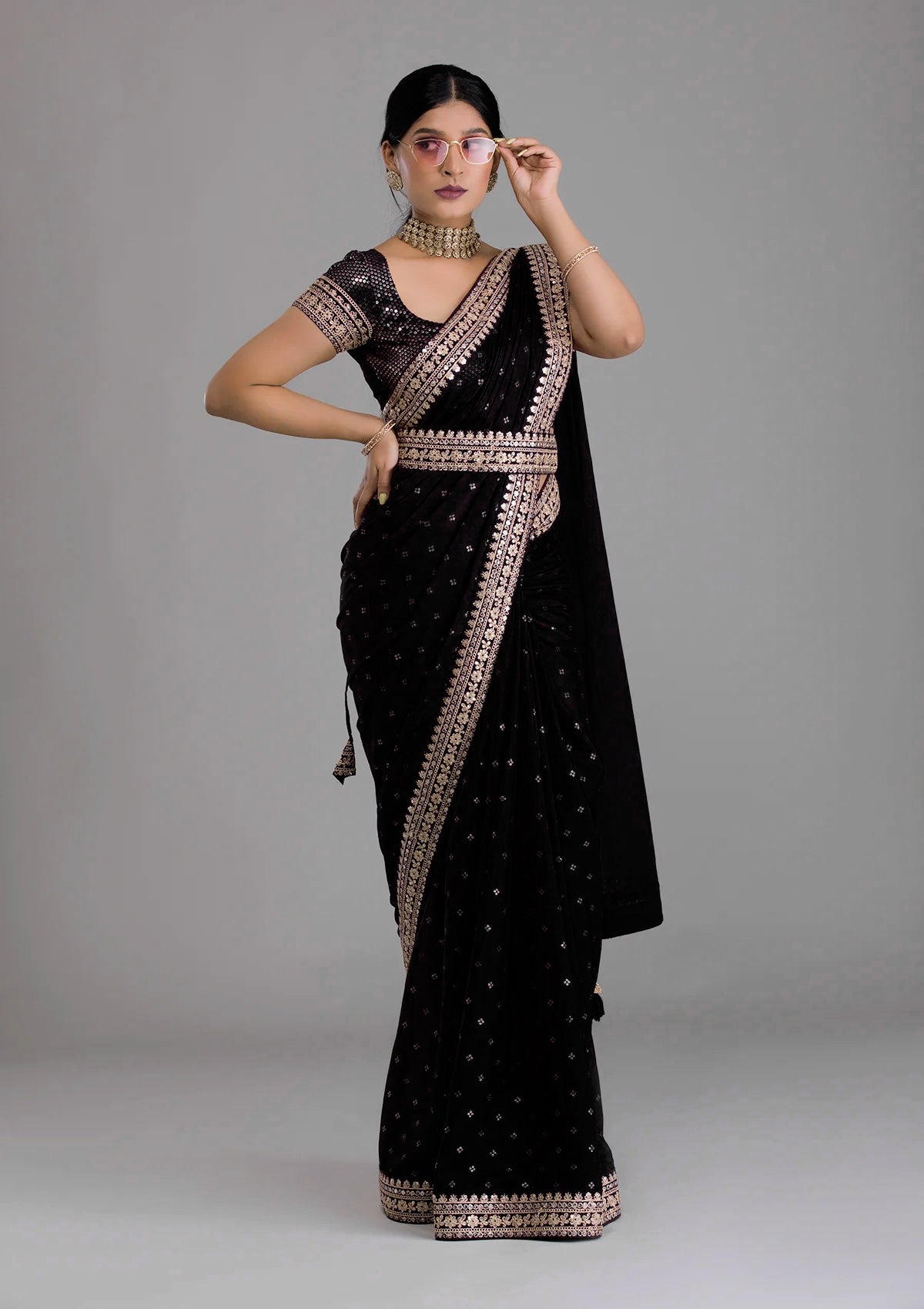 Wedding Wear Chinon Silk Heavy Sequence & Coding Work Saree Blouse
