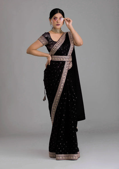 Wedding Wear Chinon Silk Heavy Sequence & Coding Work Saree Blouse