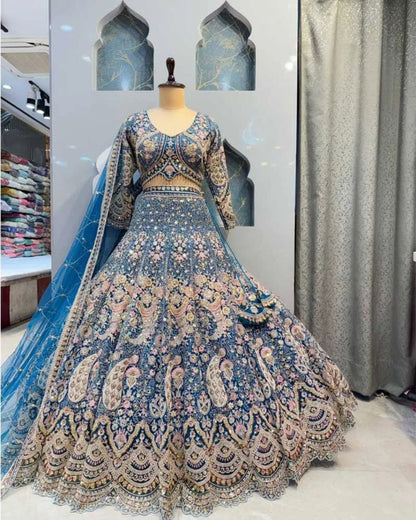 Rani Pink Color Soft Net Coding Embroidered Work Lehenga Choli