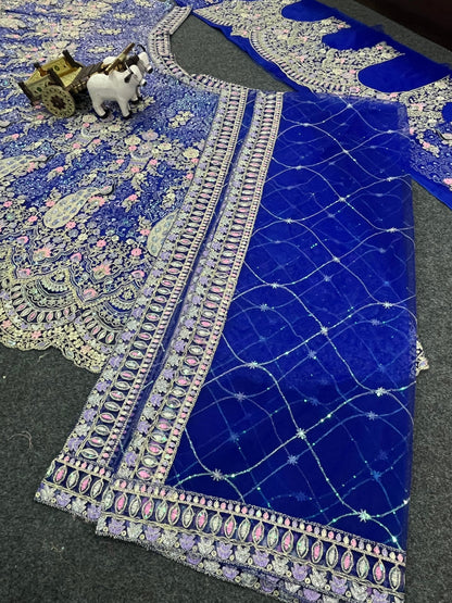 Rani Pink Color Soft Net Coding Embroidered Work Lehenga Choli