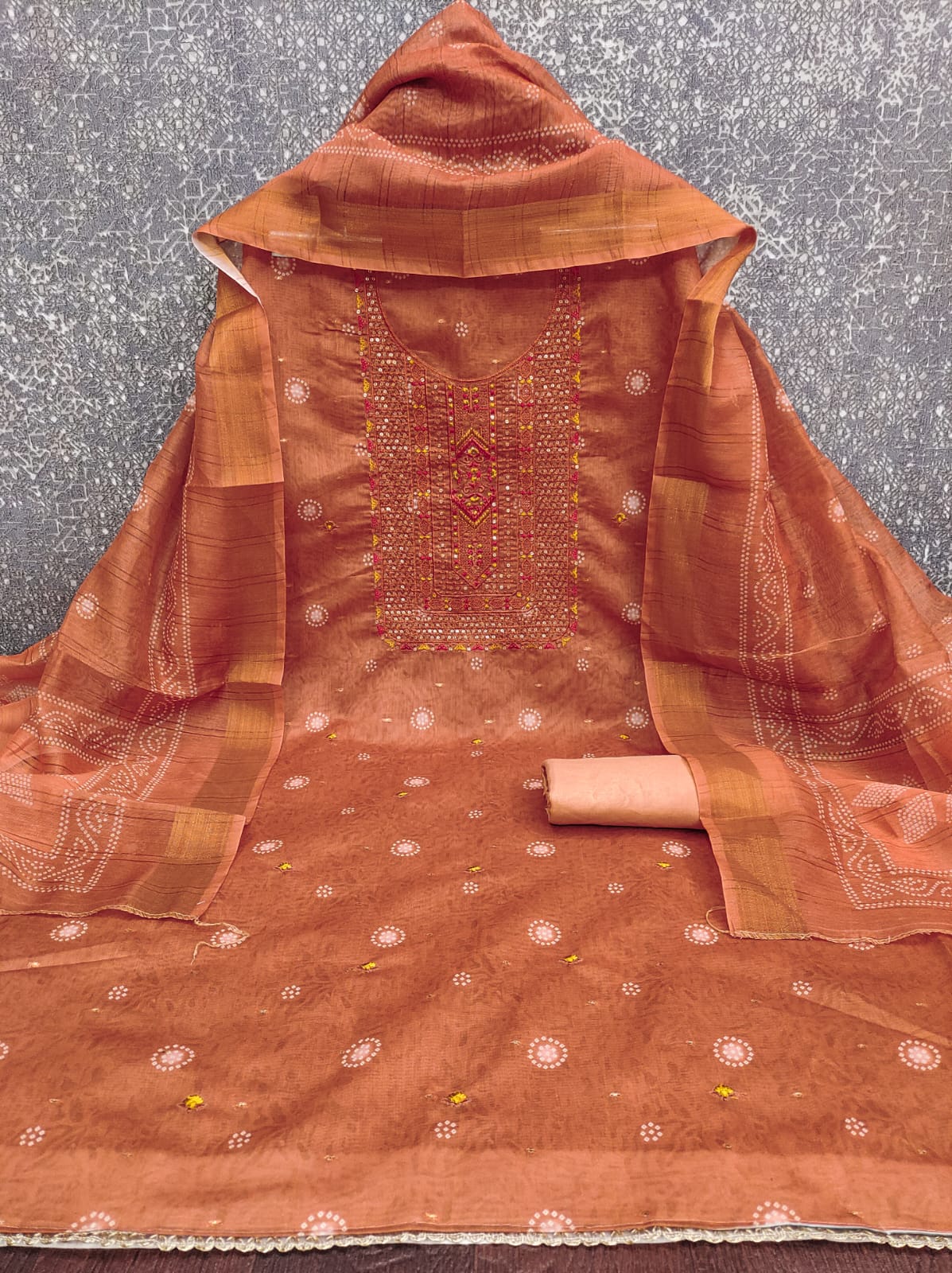Elegant Chanderi Suit Set for Women with Digital Prints & Sequence Work
