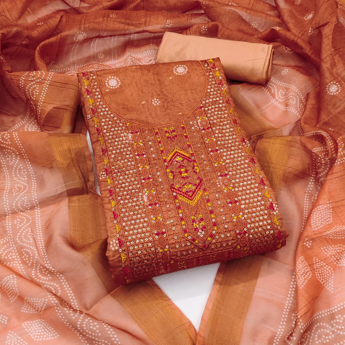 Elegant Chanderi Suit Set for Women with Digital Prints & Sequence Work