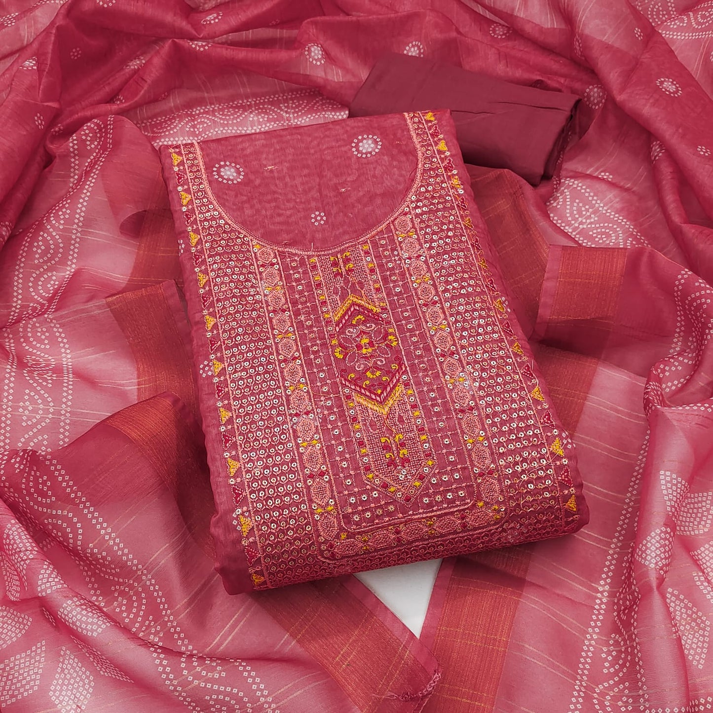 Elegant Chanderi Suit Set for Women with Digital Prints & Sequence Work