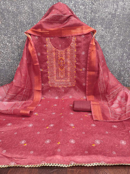 Elegant Chanderi Suit Set for Women with Digital Prints & Sequence Work