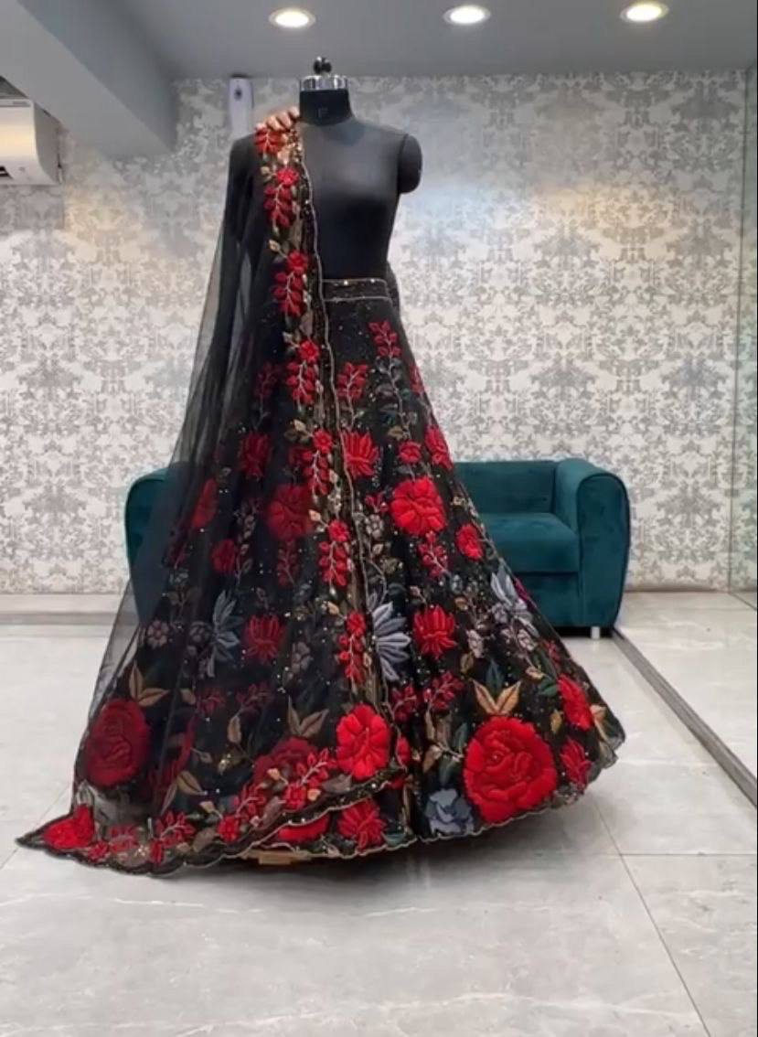 Designer Black Soft Net Sequence Work Wedding Wear Lehenga Choli