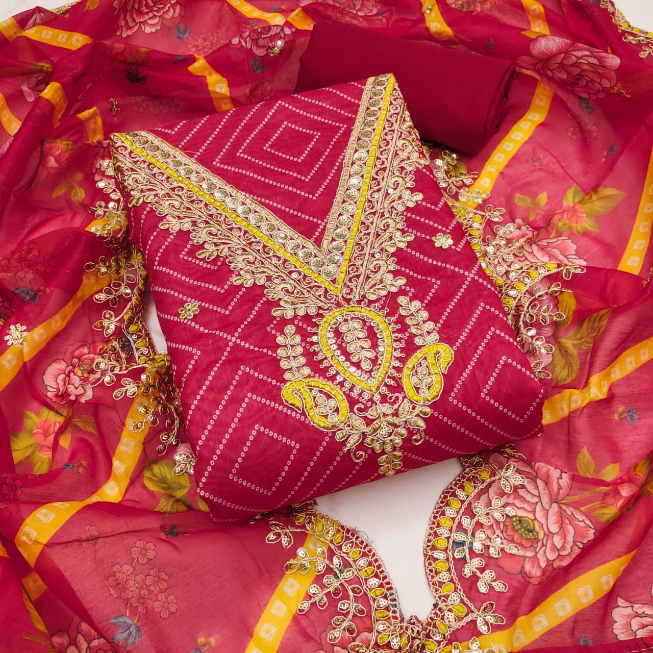 Elegant Chanderi Digital Print Suit With Intricate Codding Work