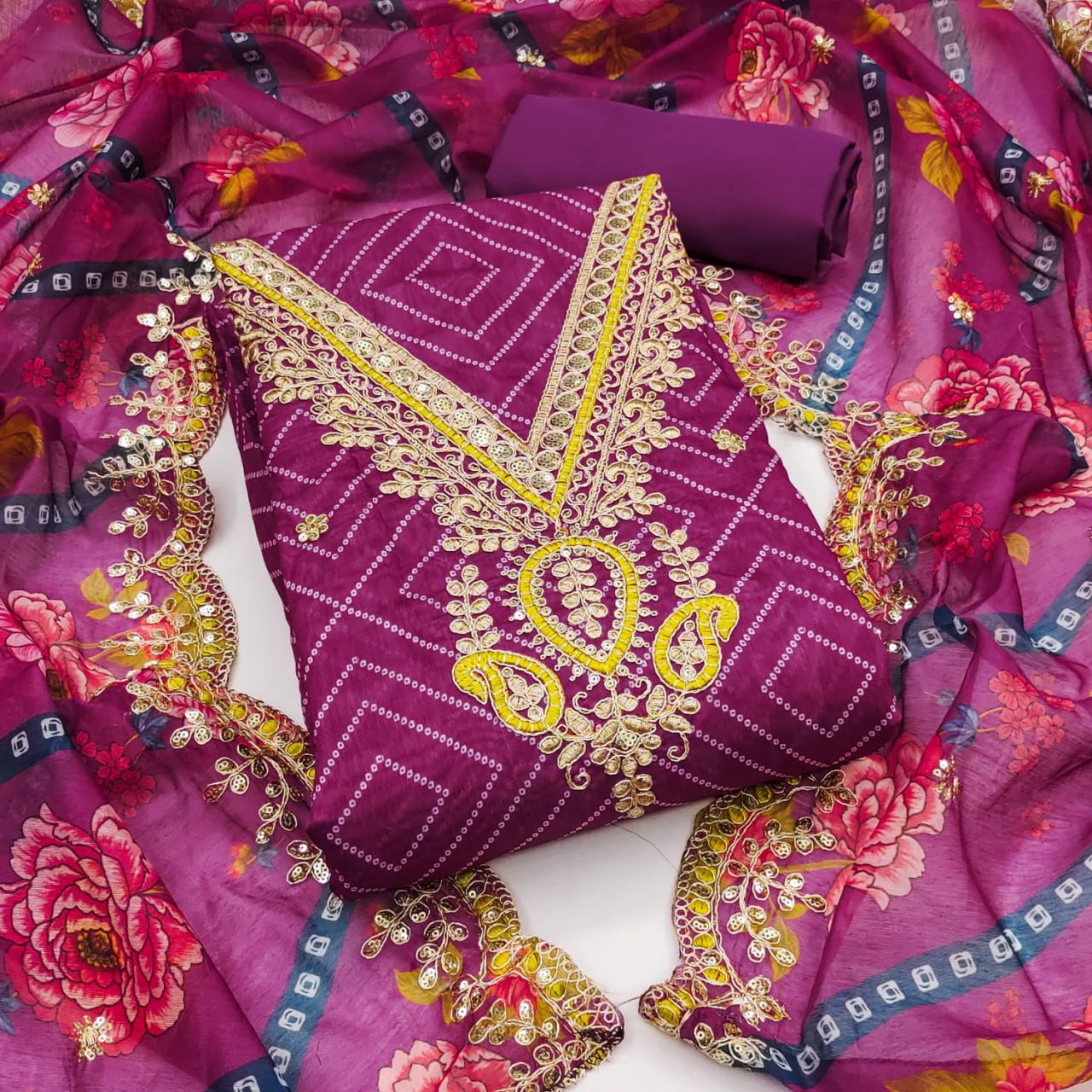 Elegant Chanderi Digital Print Suit With Intricate Codding Work