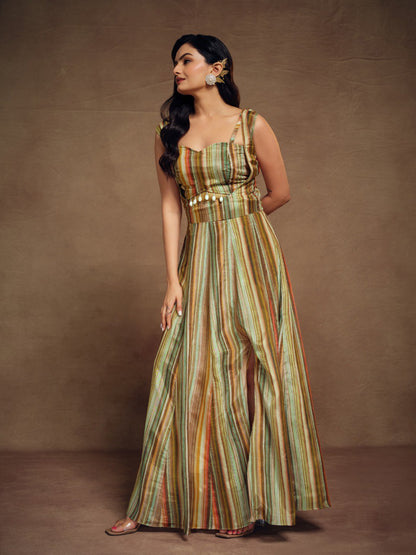 Multie Colour Fancy Slit Cut Styled Ready to wear Gown