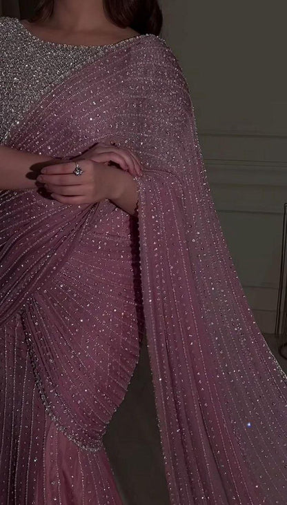 Party Wear Georgette Saree With Heavy Sequins Embroidery