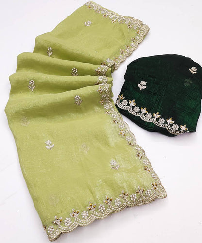 Crunchy Silk Heavy Embroidery & Moti Pearls Handwork Saree Blouse