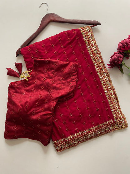 Maroon Color Soft Georgette LCD & Oringnal Mirror Work  Saree