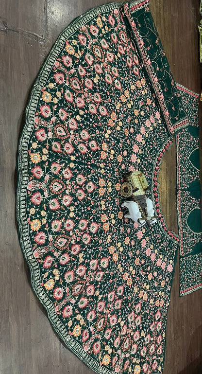 Wedding Wear Green Color Georgette Heavy Embroidered Work Lehenga