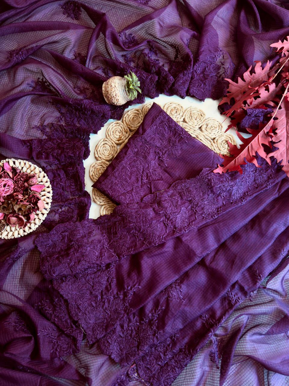 Graceful Kota Doriya Saree With Exquisite Thread Embroidery