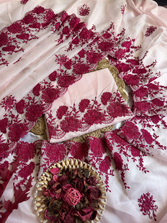 Graceful Kota Doriya Saree With Exquisite Thread Embroidery