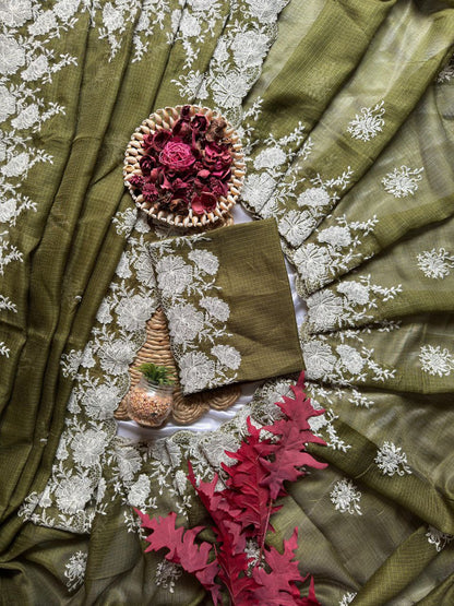 Graceful Kota Doriya Saree With Exquisite Thread Embroidery