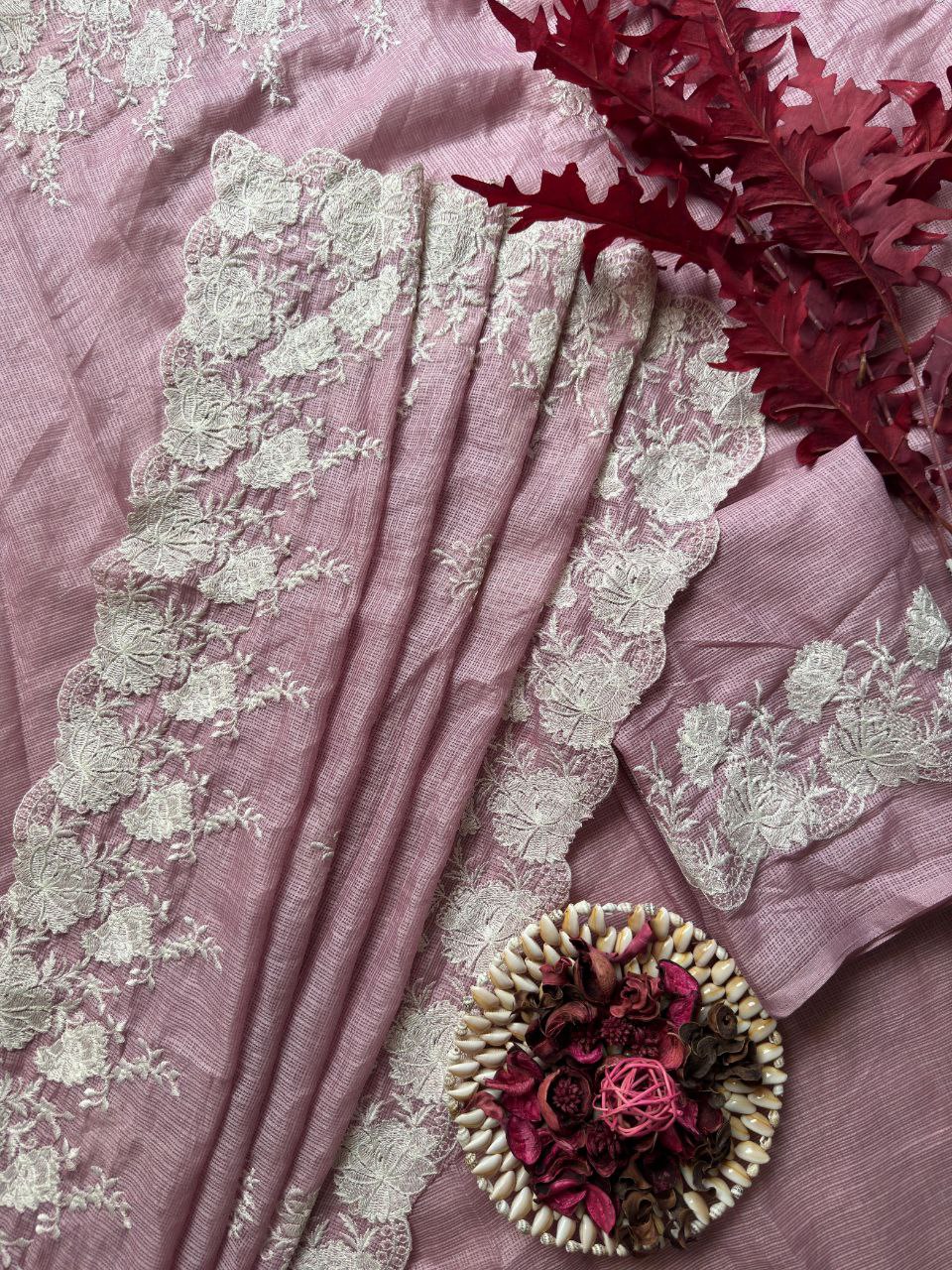 Graceful Kota Doriya Saree With Exquisite Thread Embroidery