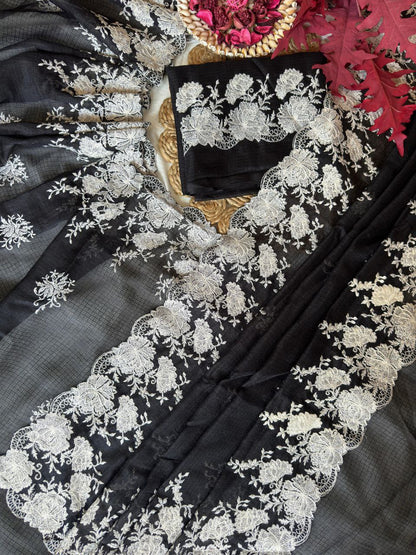 Graceful Kota Doriya Saree With Exquisite Thread Embroidery