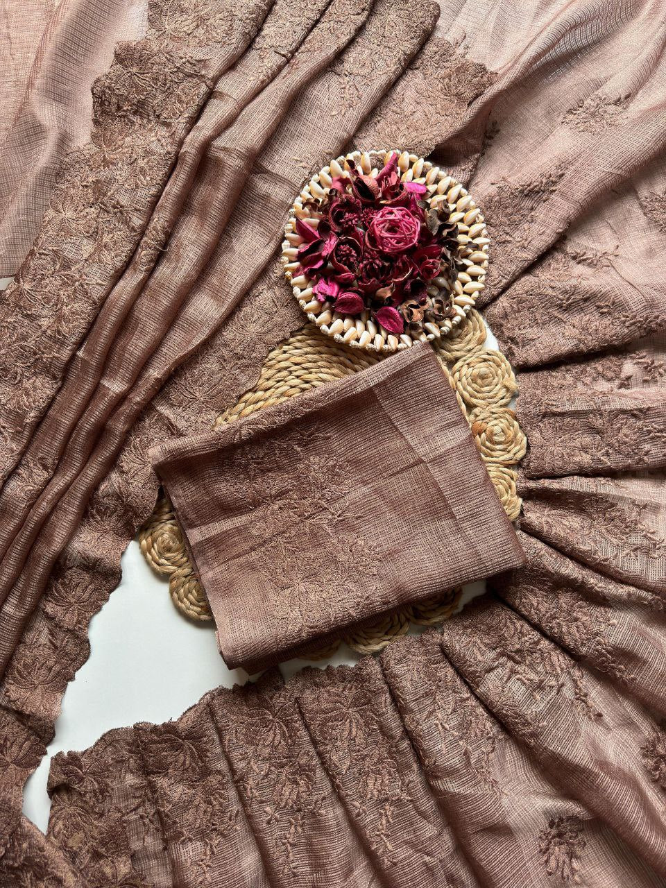 Graceful Kota Doriya Saree With Exquisite Thread Embroidery