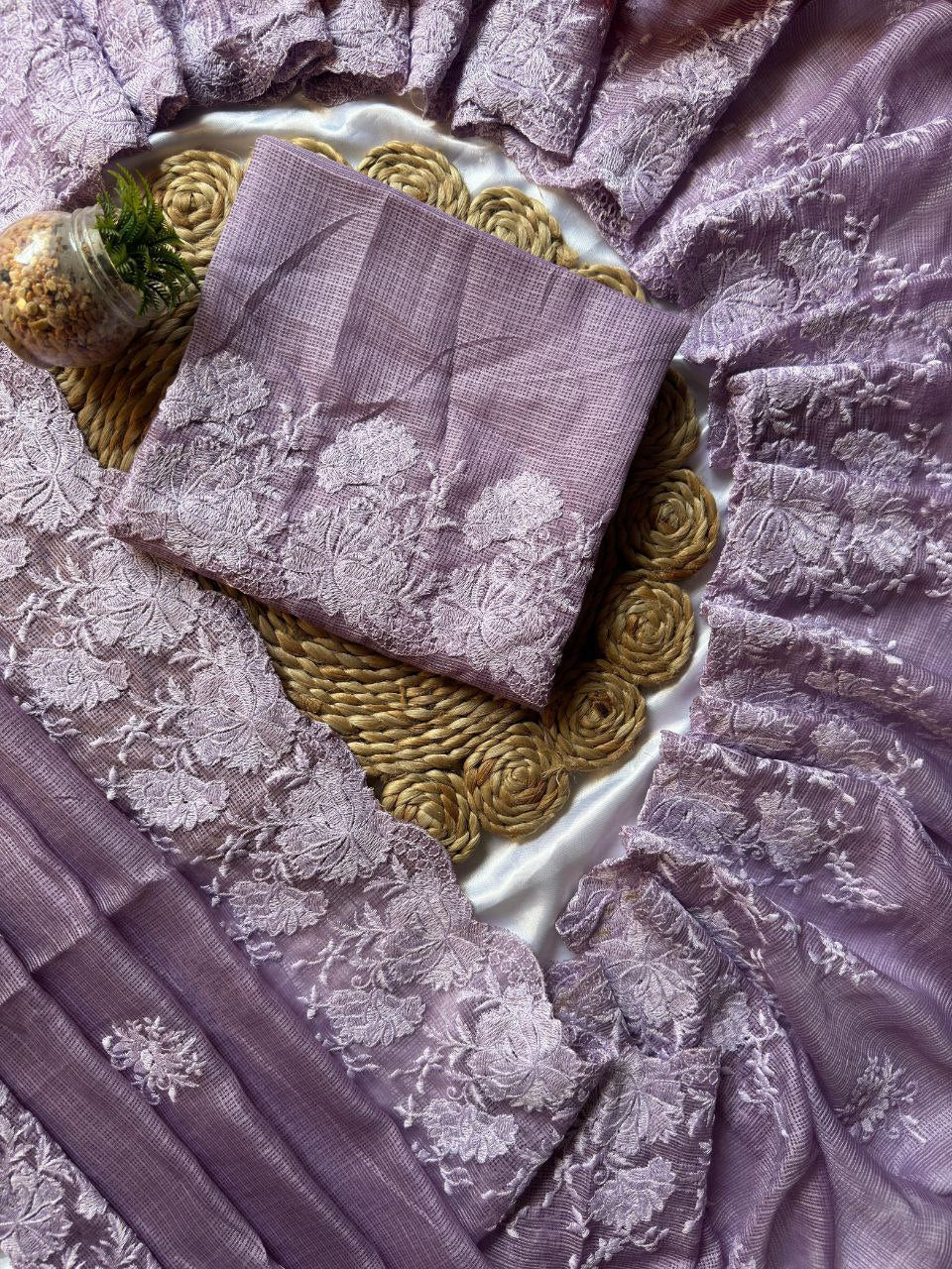 Graceful Kota Doriya Saree With Exquisite Thread Embroidery