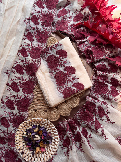 Graceful Kota Doriya Saree With Exquisite Thread Embroidery