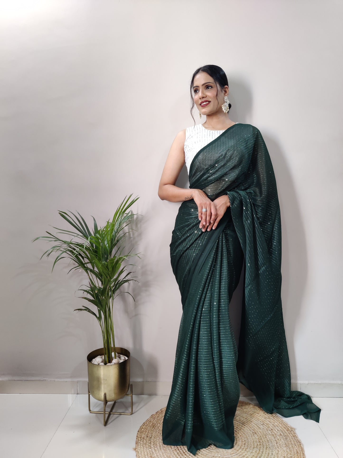 Amazing Pure Georgette 2mm Sequence All Over Work Designer Saree
