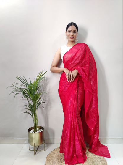 Amazing Pure Georgette 2mm Sequence All Over Work Designer Saree