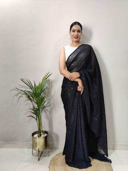 Amazing Pure Georgette 2mm Sequence All Over Work Designer Saree