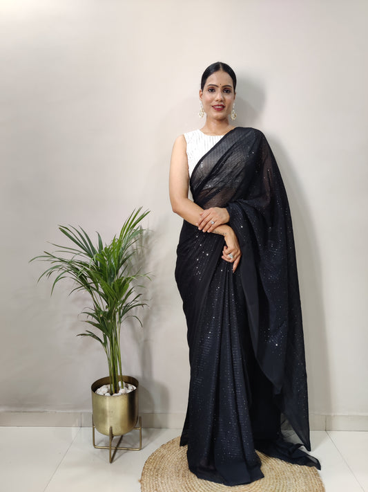 Amazing Pure Georgette 2mm Sequence All Over Work Designer Saree