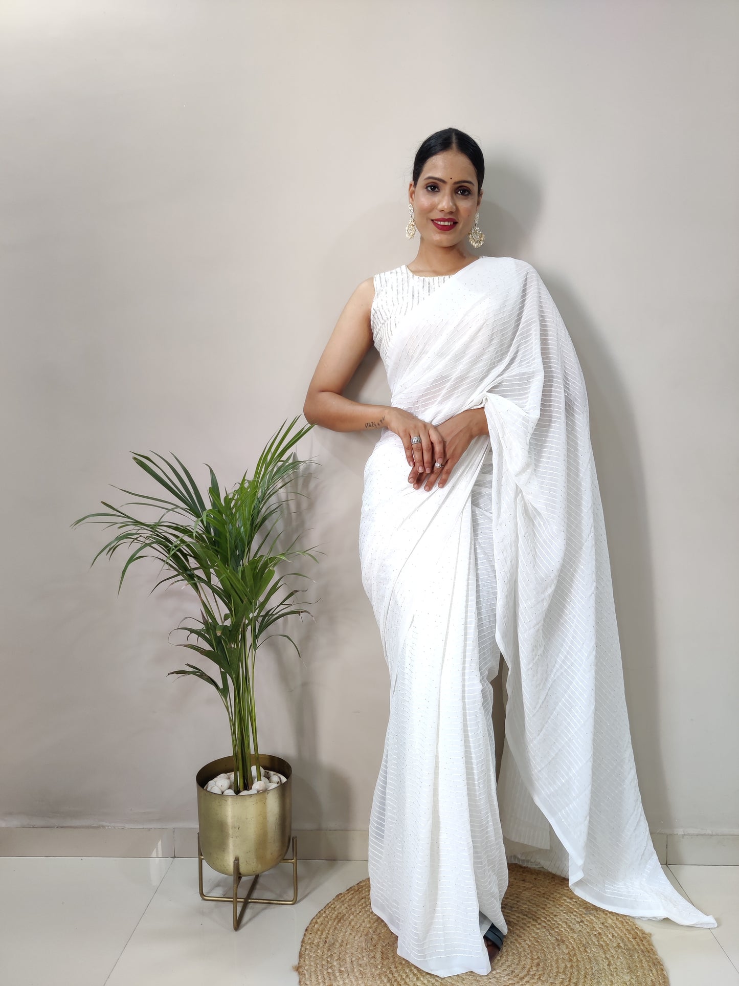 Amazing Pure Georgette 2mm Sequence All Over Work Designer Saree