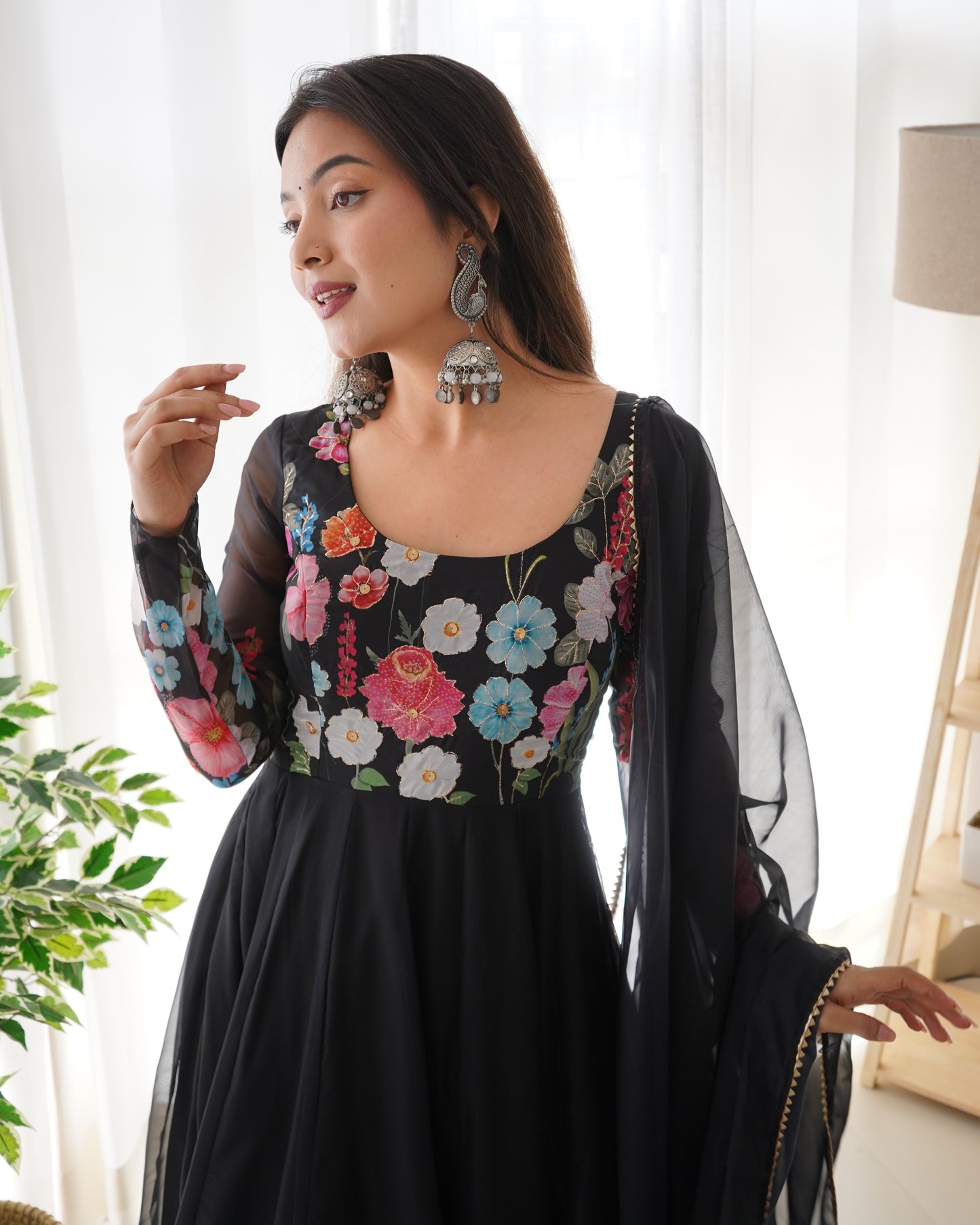 Lovely Black Color Printed Fully Stitched Anarkali Designer Gown