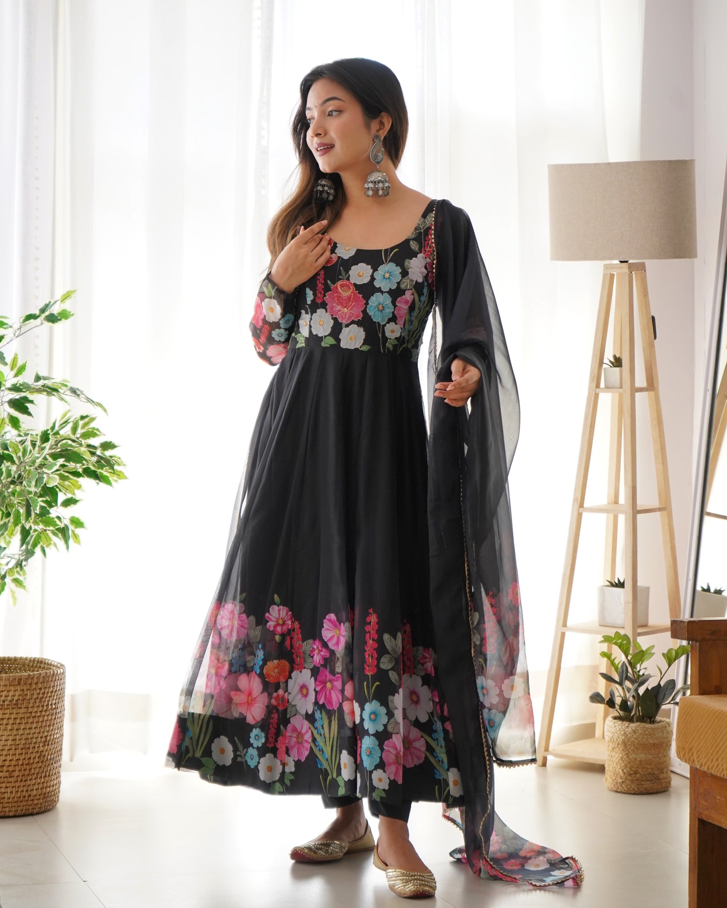 Lovely Black Color Printed Fully Stitched Anarkali Designer Gown