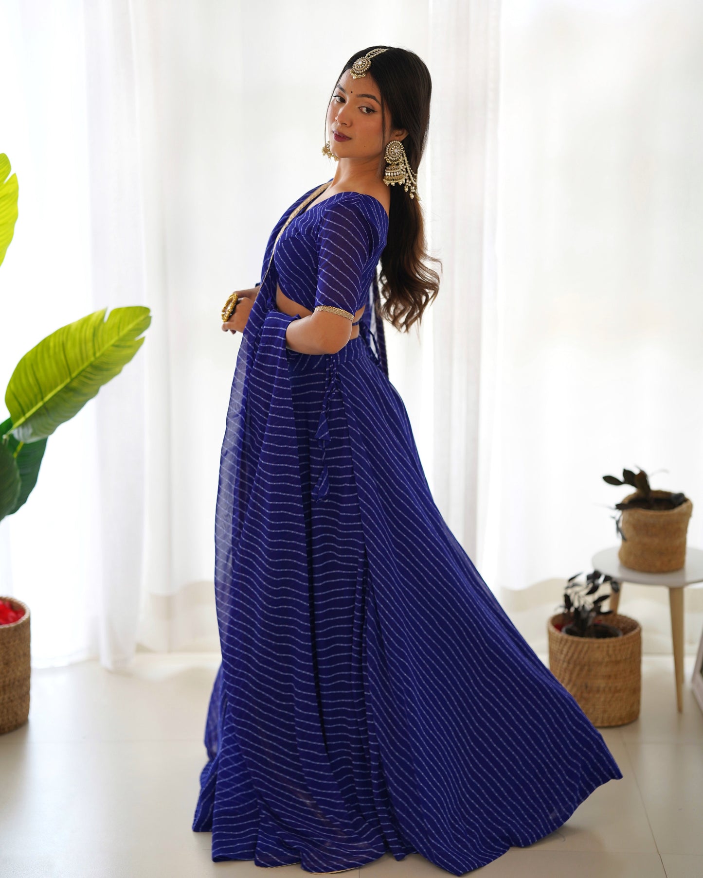 Blue Georgette Leheriya Style Ready to Wear Lehenga Choli